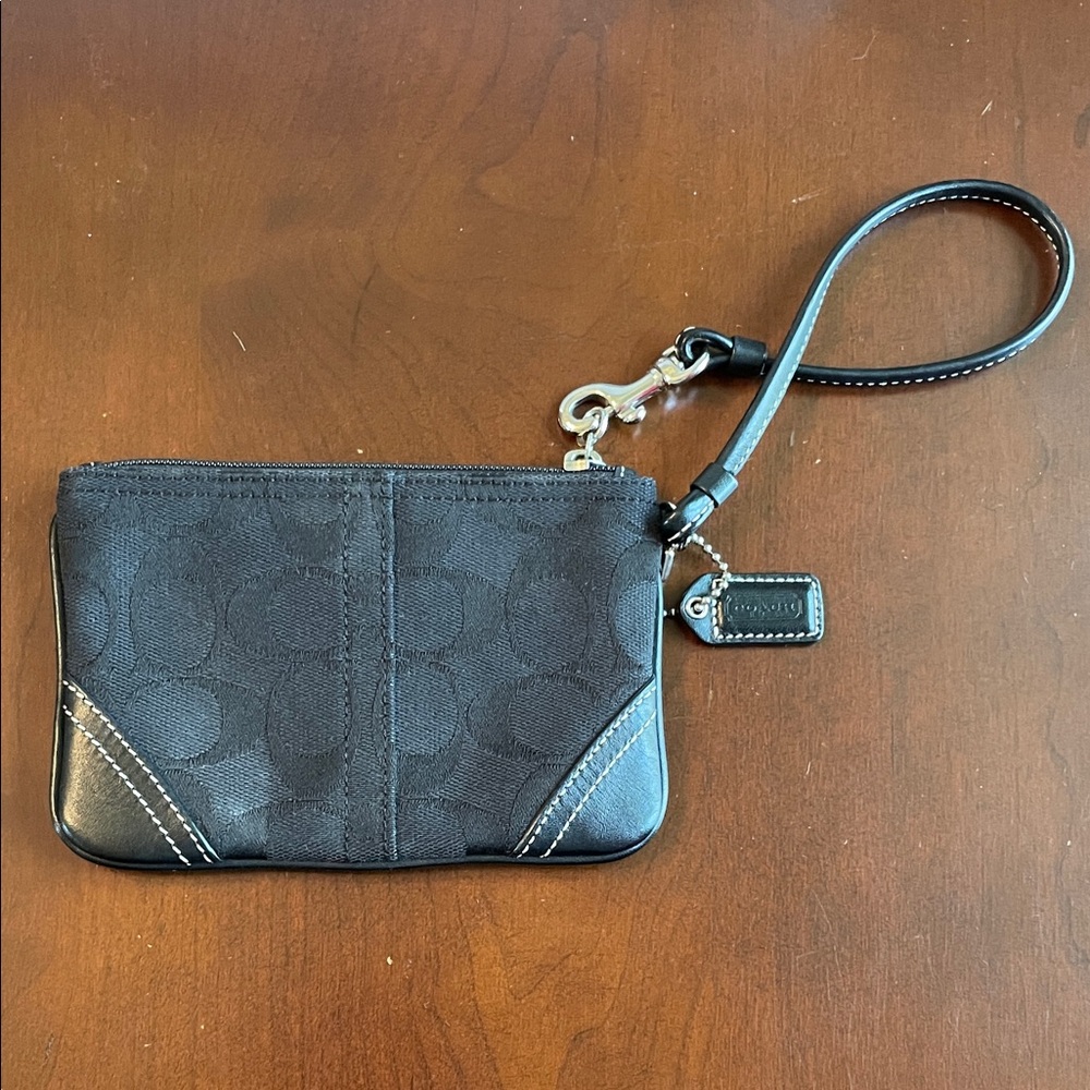 Coach Black Signature Zip Wristlet